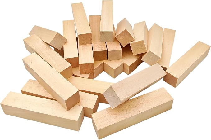 24Pcs Unfinished Basswood Blocks-0.8x0.8x4Inch Small Rectangular Wood Blocks