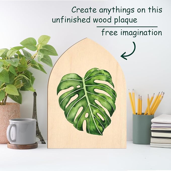 12 Pack Unfinished Gothic Arch Wood Plaque, 5” x 7” Basswood Shield Plaque