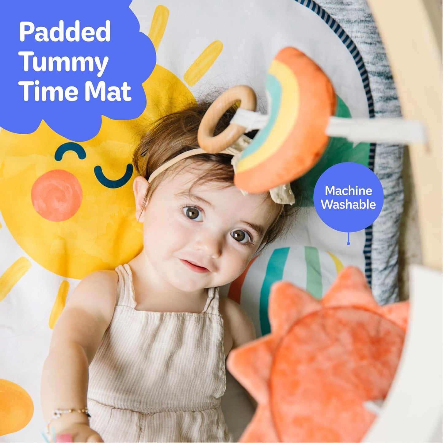 Move2Play, Montessori-Inspired Wooden Interactive Baby Play Gym | Kick & Play Piano | Thickly Padded Floor Play Mat | Tummy Time Must Have | Playmat for Newborns & Infants | Ages 0, 3, 6+ Months