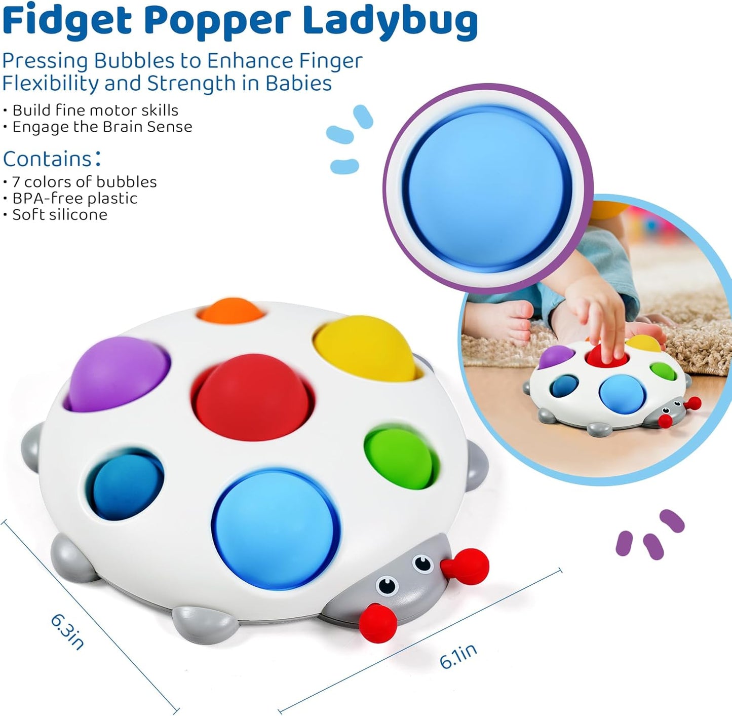 LiKee Fidget Popper Sensory Baby Toys for 10+ Months, Push and Popping Busy Board, Montessori Toys for 1+ Years Old, Airplane Car Travel Toy for Toddlers 1-3 Stress Relief