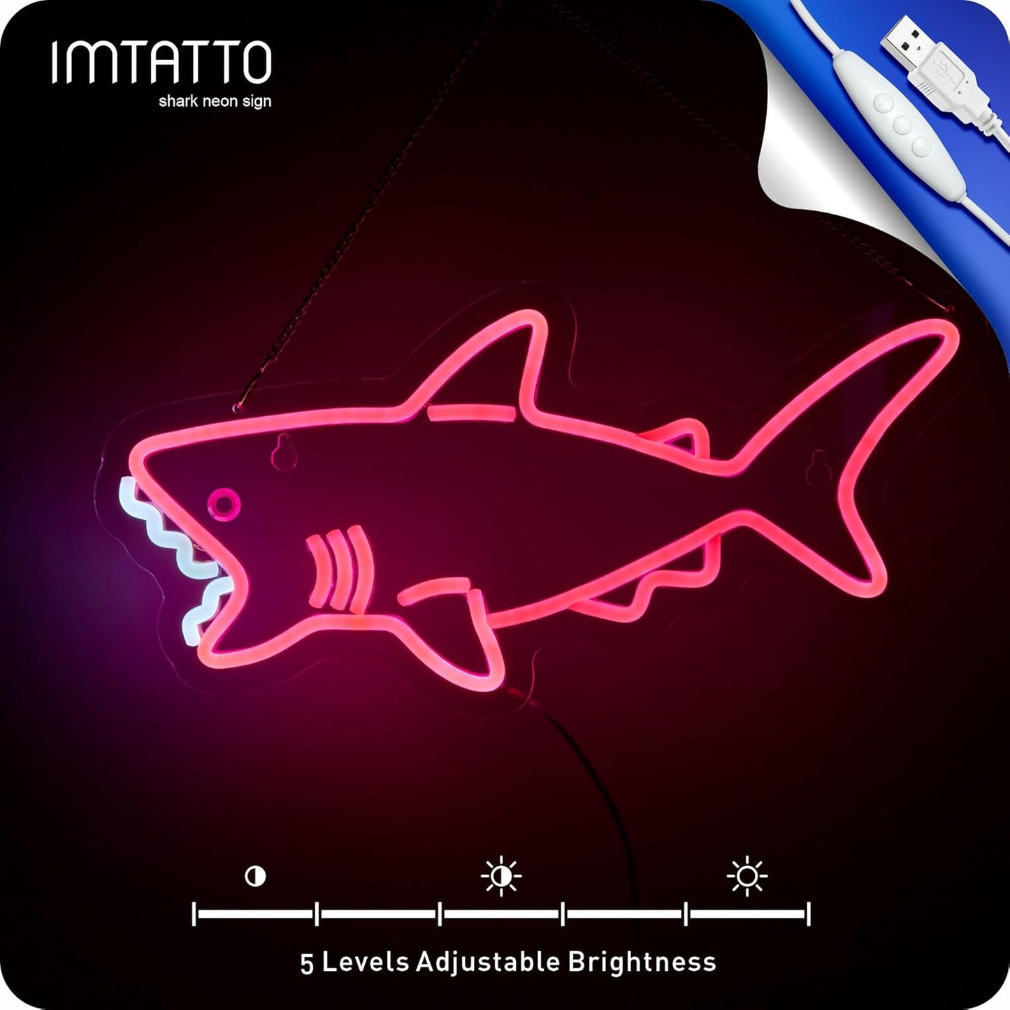 Pink shark neon sign for wall decor cute pink shark LED light wih Dimmer