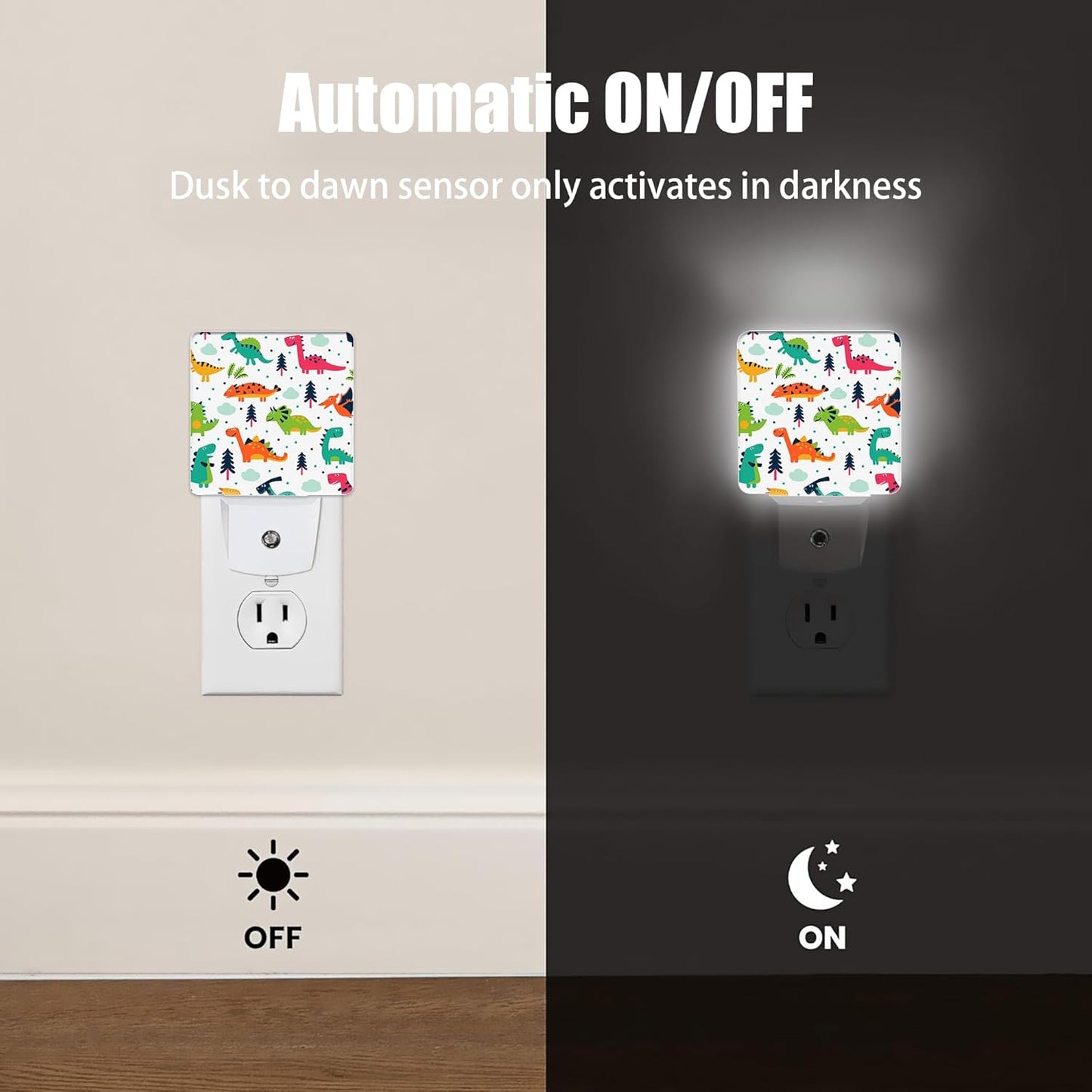 Colorful Dino Tree Night Light, Dusk to Dawn Smart Sensor Nightlight for Bedroom Bathroom Kitchen Hallway Stairs Hallway, Plug-in, Energy Efficient Decor Desk Lamp Gifts