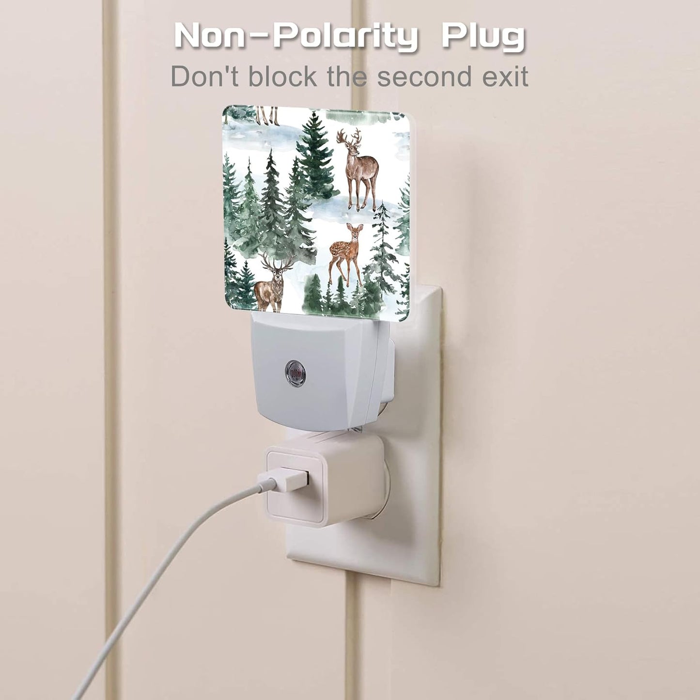 Winter Deer and Snowy Forest Night Light for Kids,Christmas Pine Trees Deer Night Light Plug in with Dusk to Dawn Sensor,0.5w Energy Saving Nightlight for Hallway Stairway Kitchen Bedroom