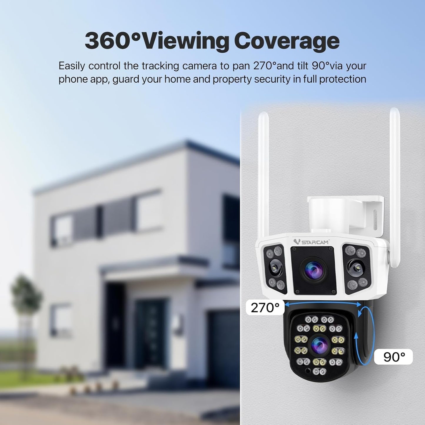 VSTARCAM Outdoor Security Camera Wireless, 2K Dual-Lens with 3-Way Display, 360° View, Color Night Vision, PIR Motion Detection, Spotlight Siren Alarm, 2-Way Talk, IP66 Weatherproof, Cloud/SD Storage