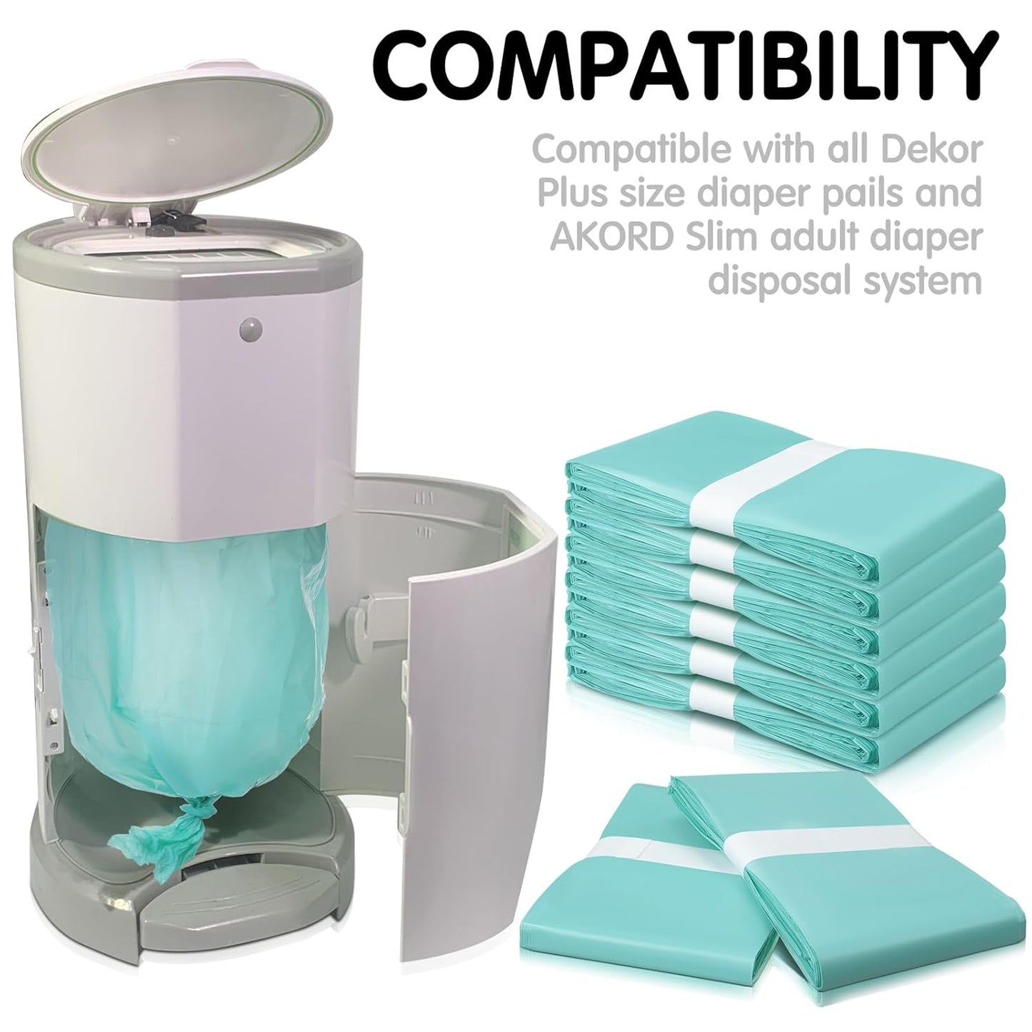 Yeaqee 12 Pack Diaper Disposal Liner Refills Compatible with Janibell Akord 280 Dekor Plus Diaper Pails Extra Thick Pail Refill Liners Adult Scented Odor Resistant Liners Holds up to 7200(Green)