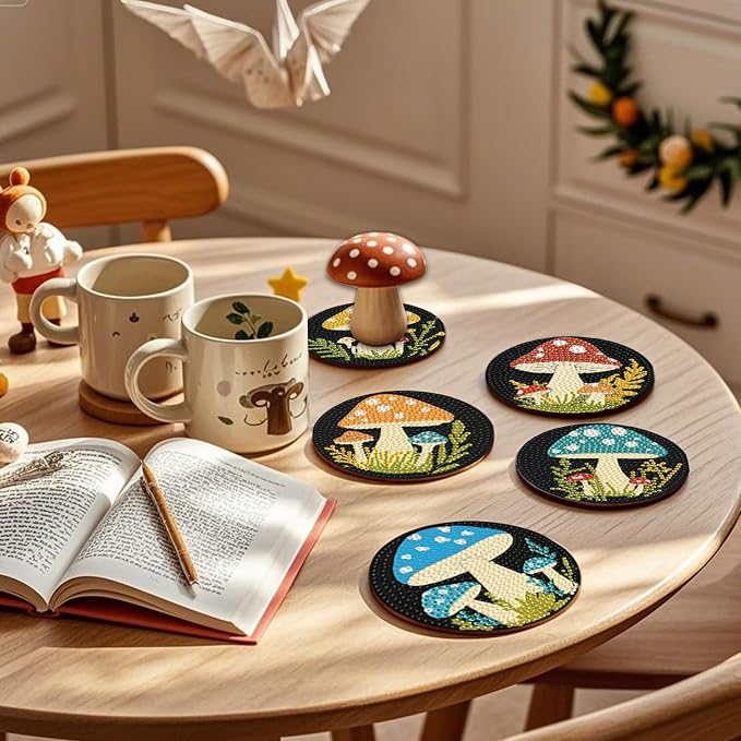 EWJRNSF 8 PCS Mushroom 5D Diamond Painting Coasters DIY Kit