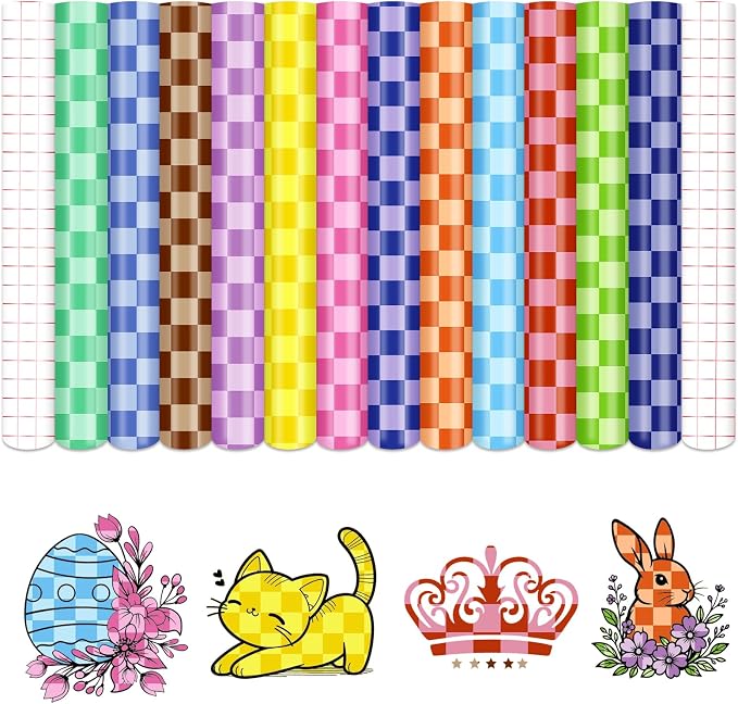 Tintnut Rainbow Checkerboard Permanent Vinyl, waterproof, easy peel & stick