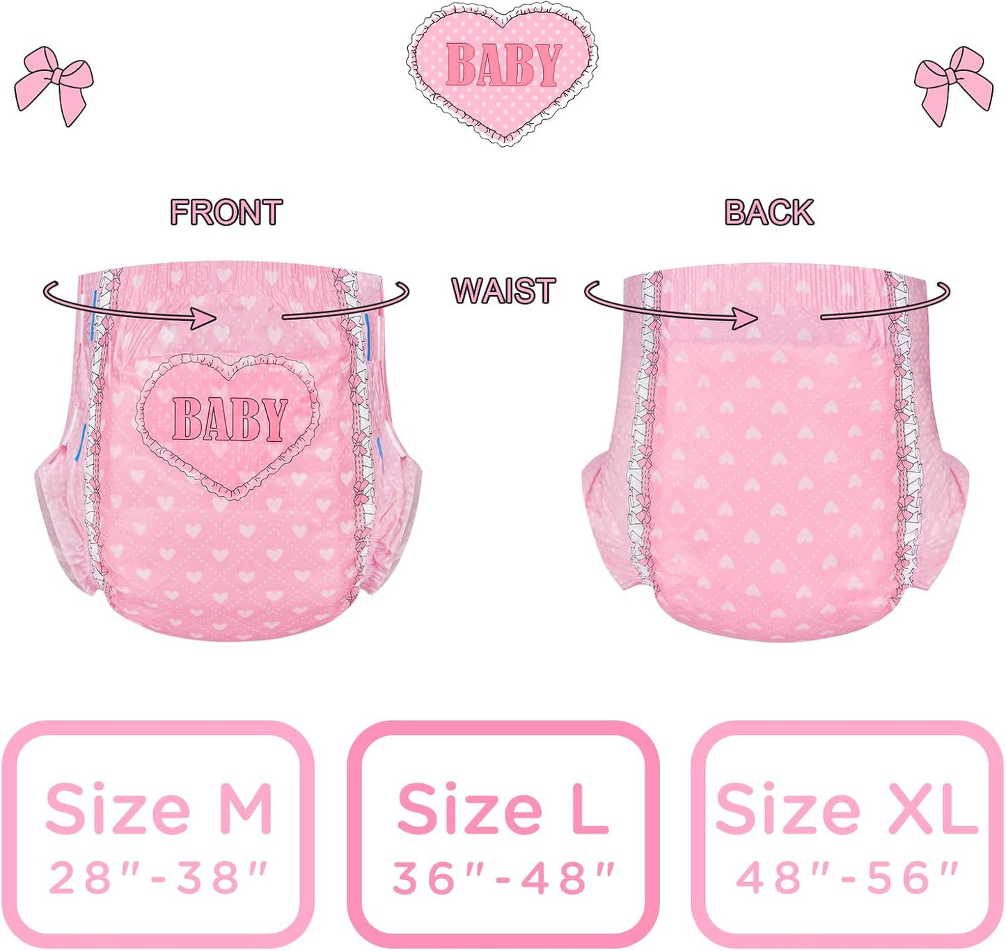 Littleforbig Printed Adult Brief Diapers 10 Pieces - Blushing Baby Pink(L)