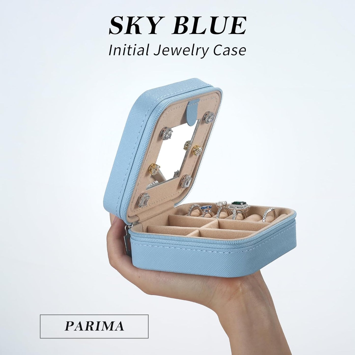 Parima Women's Initial Travel Case | Mini Jewelry Case - L, J | Sky Blue