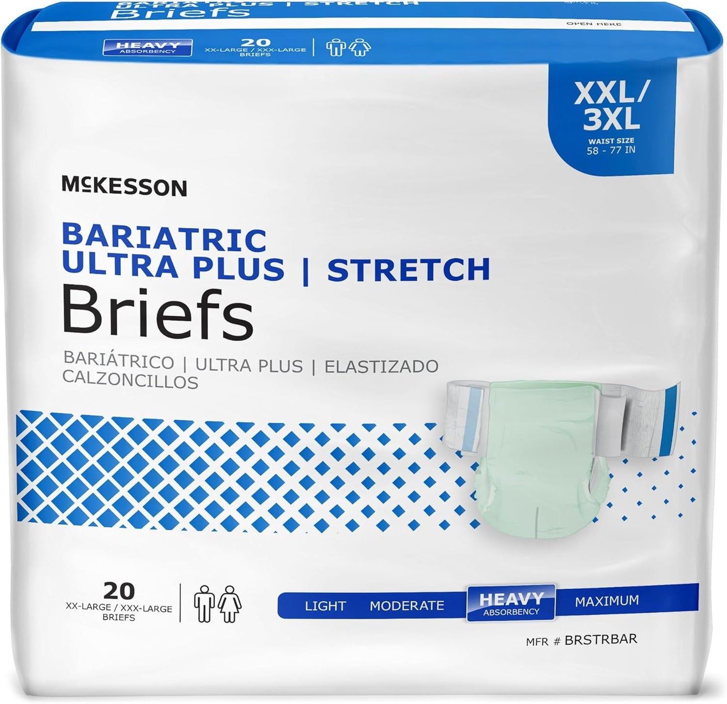 McKesson Ultra Plus Stretch Briefs, [80 Count], XXL/3XL, 58-77 in. Incontinence Adult Diapers, Heavy Absorbency, Unisex, Disposable, Elastic Leg Gathers and Contoured Fit for Men and Women