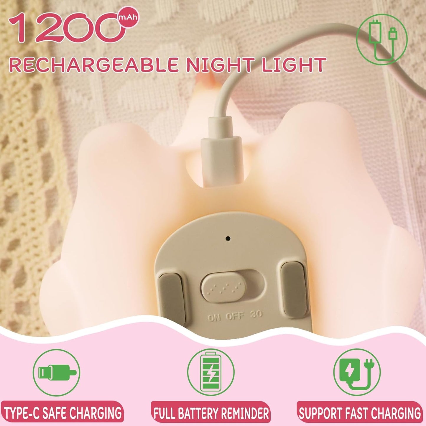 3 Level Dimmable Duck Night Light for Kids, Animal Silicone Nursery Night Lamp, Rechargeable Axolotl Lamp for Room Decor, Kids Girls Boys