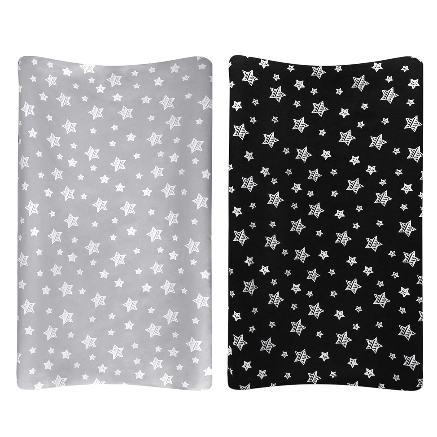 Changing Pad Cover for Boys Girls 2 Pack, Lovely Print Soft Unisex Diaper Change Table Sheets, Fit 32"x16" Contoured Pad, Comfy Cozy 2-Pack Cradle Sheets, Grey & Black