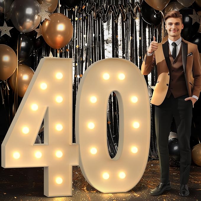 imprsv 4FT Marquee Numbers 40 Light up Number 40th Birthday Decorations Large