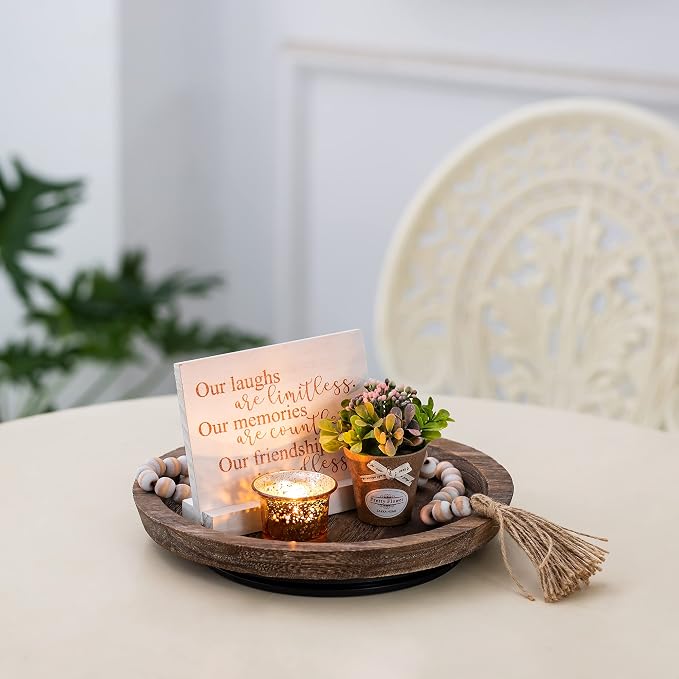 Hanobe Wooden Lazy Susan for Table Centerpiece, Round Serving Tray, 11.2" |
