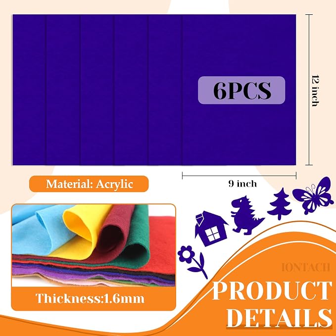 IONTACH 9" X 12" Soft Felt Sheets 1.6mm Thick | Felt Fabric