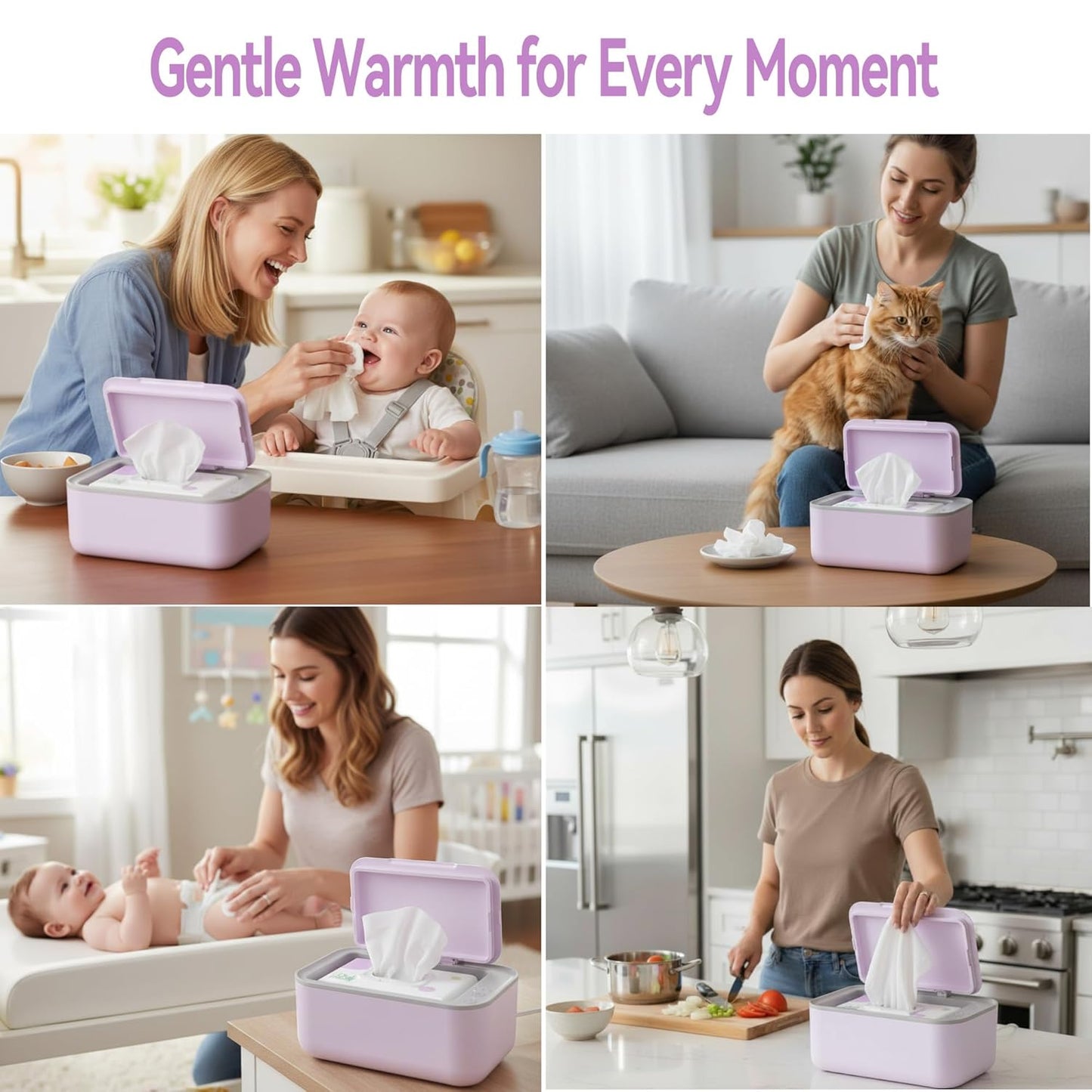 Chefhandy Wipe Warmer with Adjustable Temperature, Silent Heating & Large Capacity | Constant Warmth for Baby or Adult Wipes, Purple
