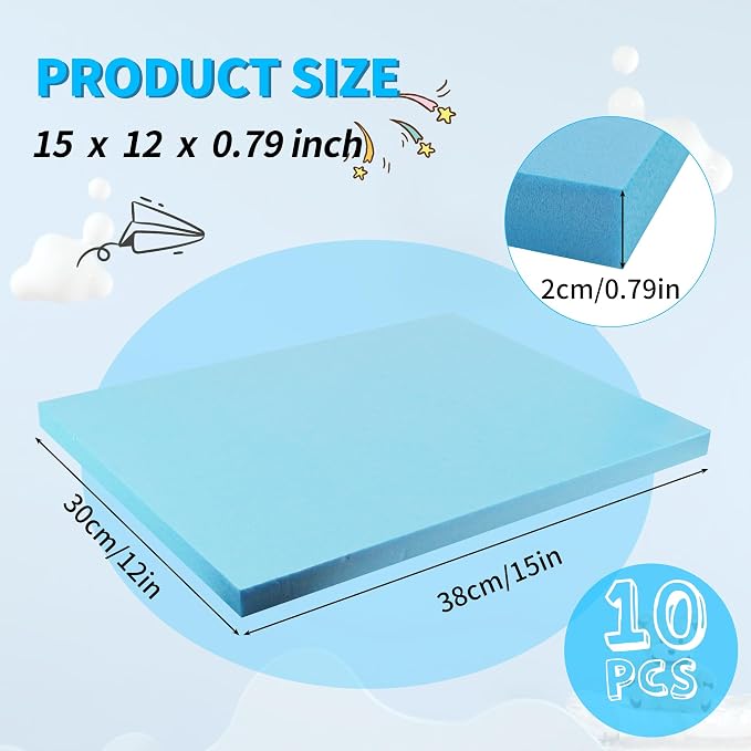 LuckyFoam Blue 10 Pack 15x12x0.79 inch Foam Sheets 0.79 Inch Thick |