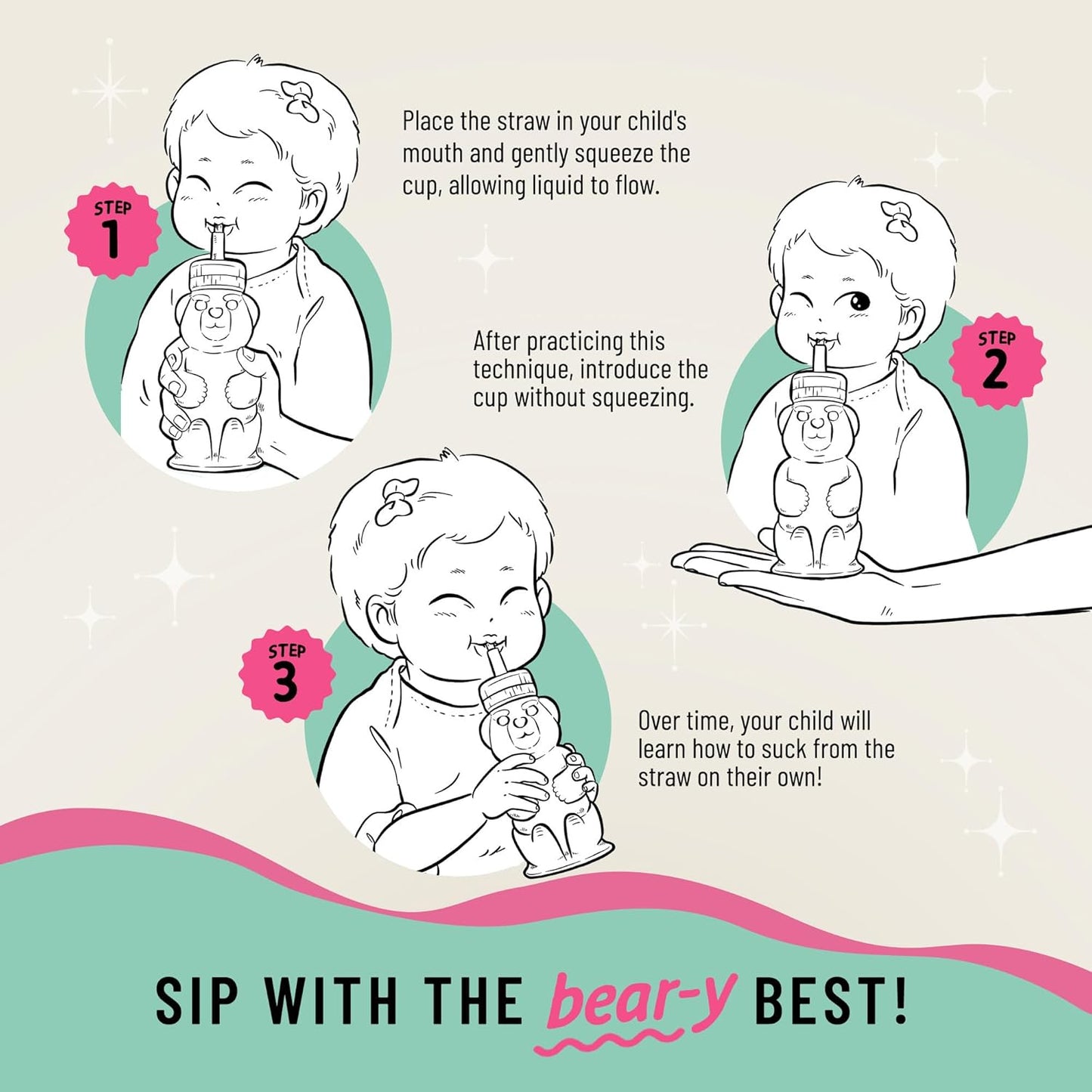 Legendairy Milk Honey Bear Straw Cup Silicone for Babies (Pink), 8 oz. Dishwasher Safe Baby Straw Cup, Food Grade Silicone, Honeybear Sippy Cup for Ages 4+ Months (Pack of 2)