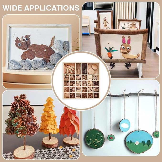 PH PandaHall Wooden Unfinished Craft Kits Garden Playset Loose Parts Natural