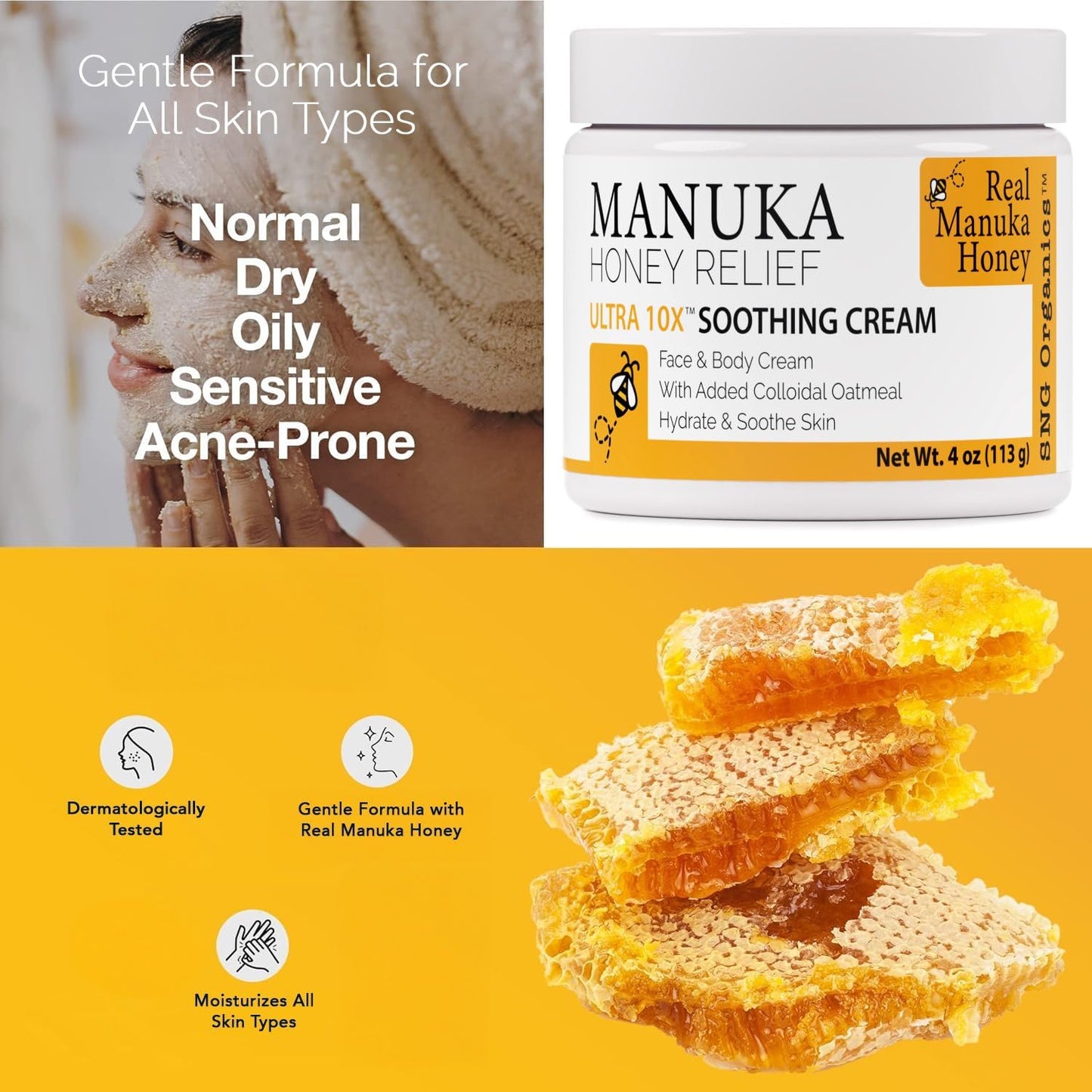 Super Natural Goods Manuka Honey Cream (4oz) – Hydrating Lotion for All Skin Types Suitable for Kids and Adults | Moisturizing Body Cream with Real Manuka Honey Aloe Vera Juice and Cocoa Butter