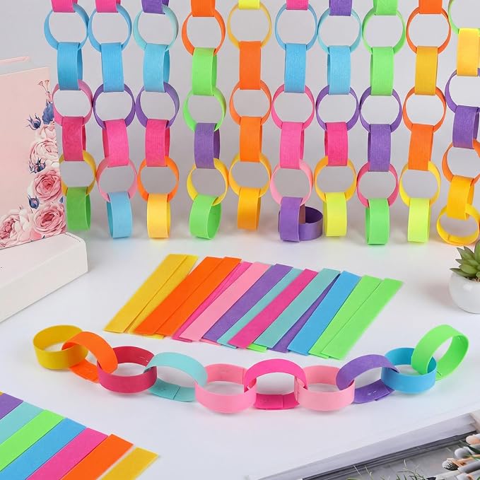 Roowest 600 Sheets Felt Chain Strips Bright Color Chain Garland 1x8 Inch