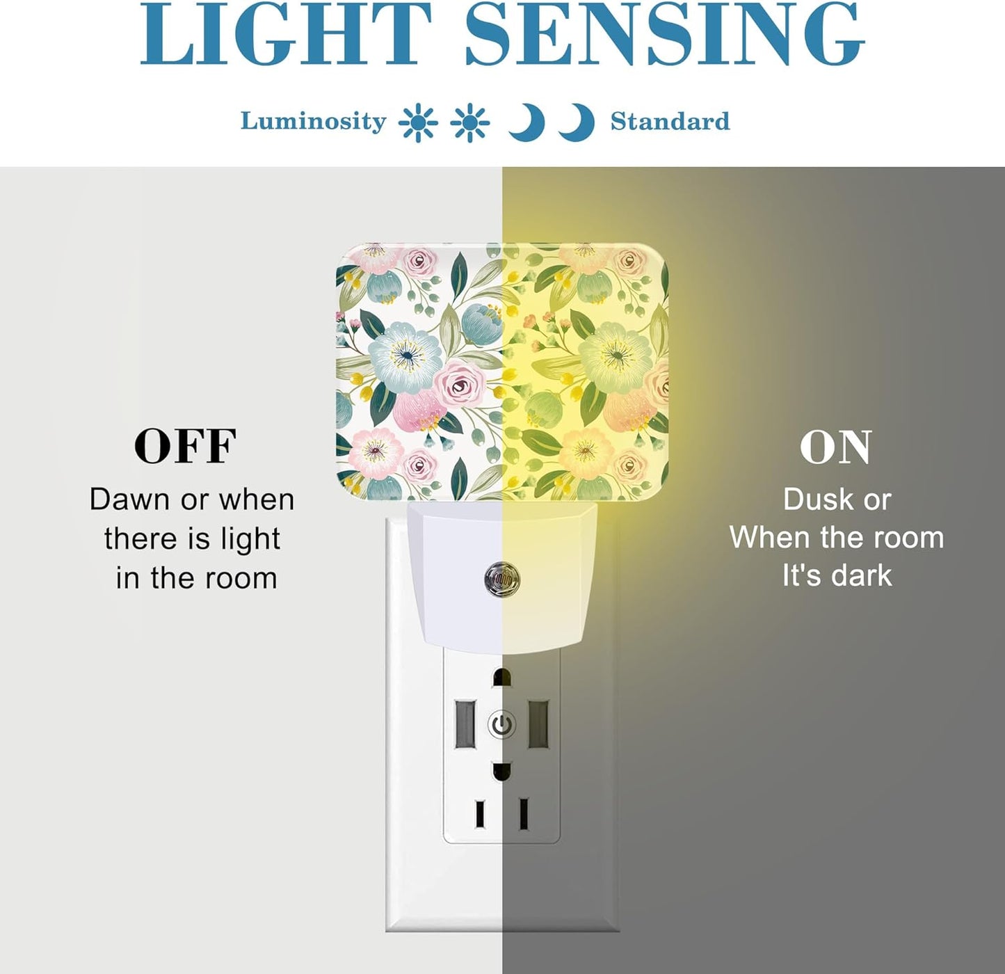 Sweet Colors Flowers Night Light Plug into Wall, Lovely Floral Night Light with Dusk to Dawn Sensor for Kid Girls Boys Women Men Room, Hallway, Kitchen, Bathroom, Stairs Decor