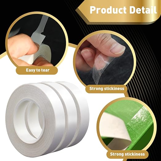 3 Rolls Thin Double Sided Tape for Crafts, Scrapbooking, Photography, Paper