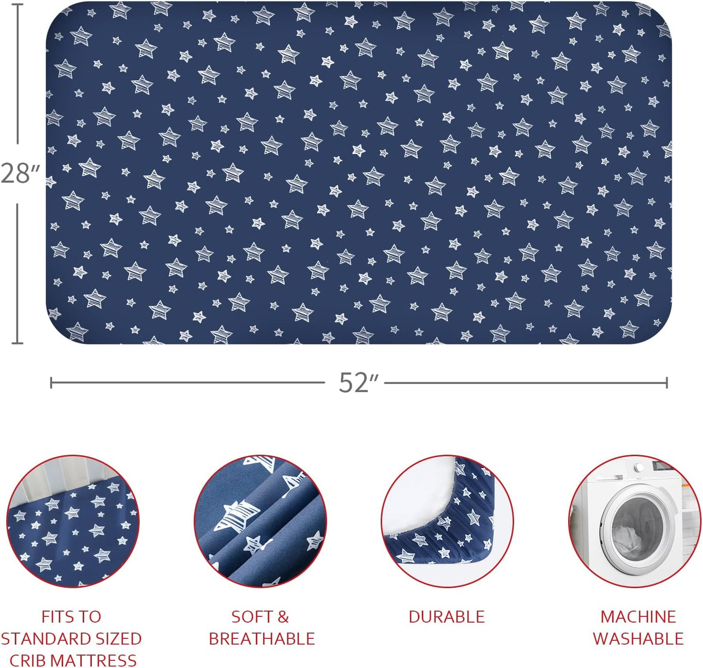 Crib Sheets 4 Pack, Fitted Crib Sheets for Standard Size Crib and Toddler Mattresses, Soft and Breathable Baby Gift Set