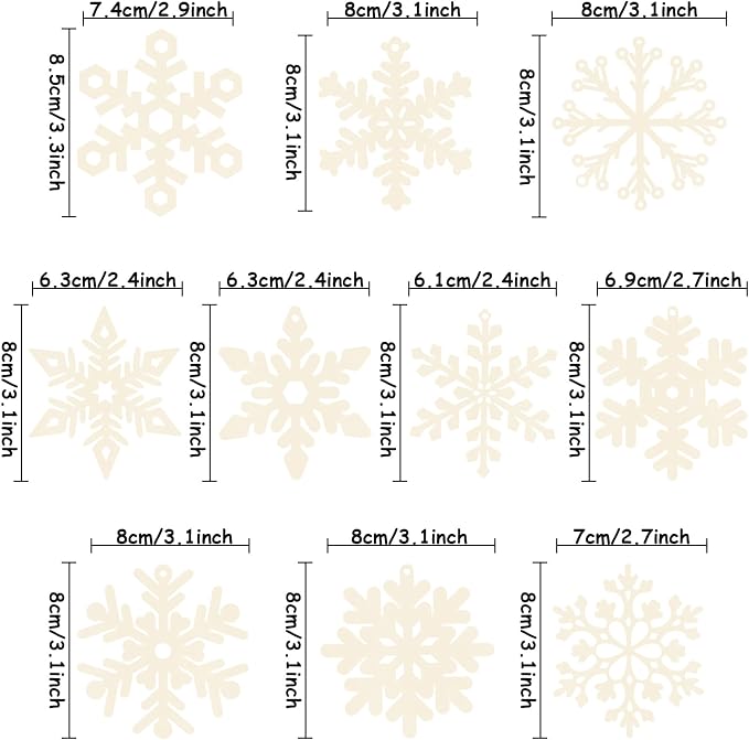 40Pcs Unfinished Paintable Blank Wooden Christmas Snowflake Festival Decoration