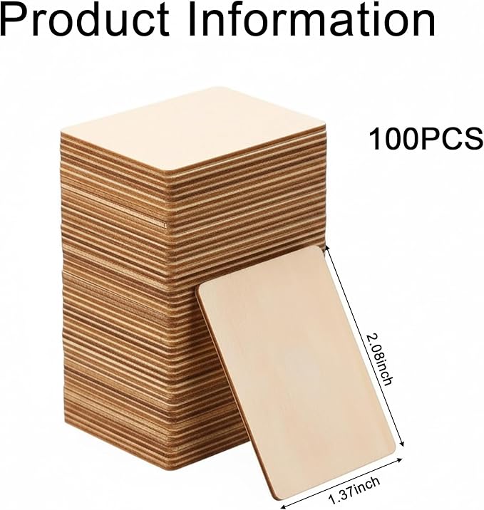 100 Pcs Unfinished Wood Pieces Blank Wood Squares Round Corner
