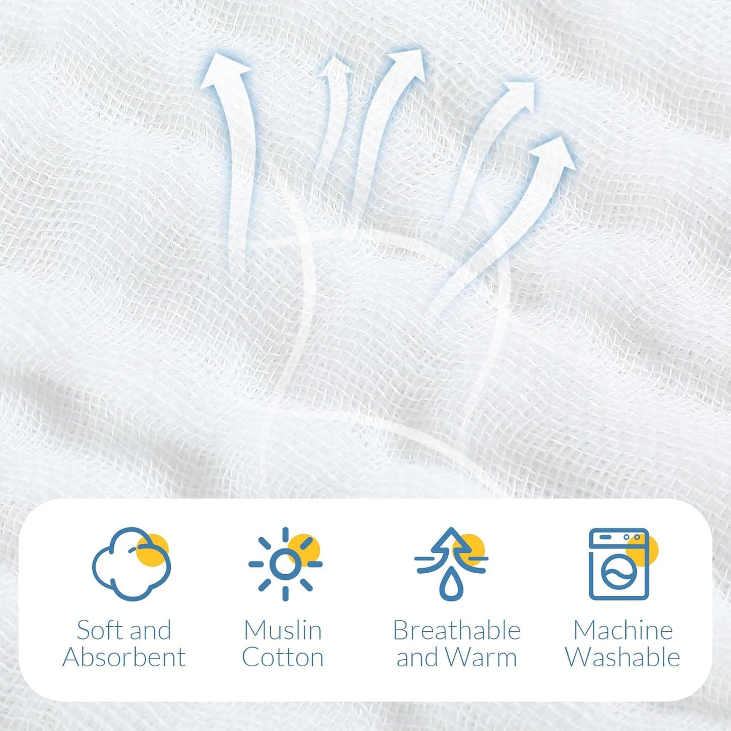 VitalCozy 8 Pcs Baby Muslin Hooded Bath Towels and Washcloths, 32 x 32 Inch Muslin Cotton Hooded Baby Towels Absorbent Hooded Blankets for Gift Newborn Infant Shower (Blue,White)