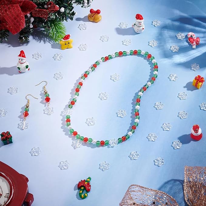 UNICRAFTALE About 600Pcs Christmas Snowflake Beads Bulk Transparent Clear Mini