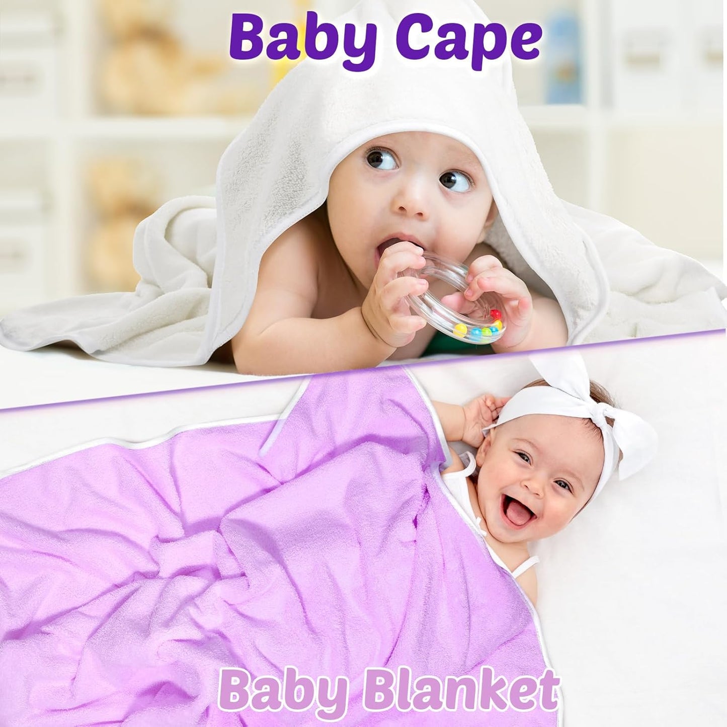 Reginary 4 Pack Baby Hooded Towels Coral Fleece Baby Bath Towels 30 x 30 Inch Soft Absorbent Hooded Bath Blanket for Newborn Toddler Infant Boy Girl Shower Gift Supplies (Beige, Purple)