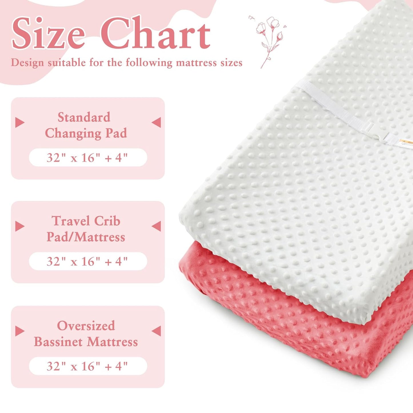 Homiest 2 Pack Changing Pad Cover, White + Pink Changing Table Sheets, Ultra Soft Fleece Minky Dot Fabric, Breathable Comfortable Diaper Pad Cover for Girls and Boys, Machine Washable