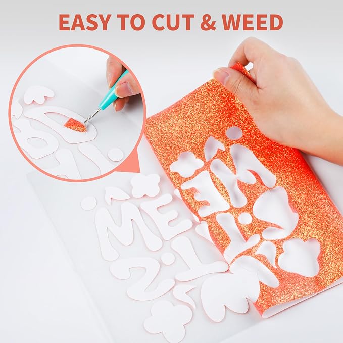 HTVRONT Neon Orange Glitter HTV- 10" x 8ft Glitter Iron on Vinyl