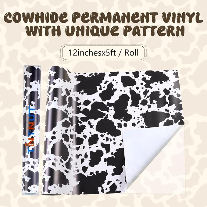 Tintnut Cow Spots Permanent Vinyl Roll 12in x 5ft Cowhide Adhesive Vinyl |