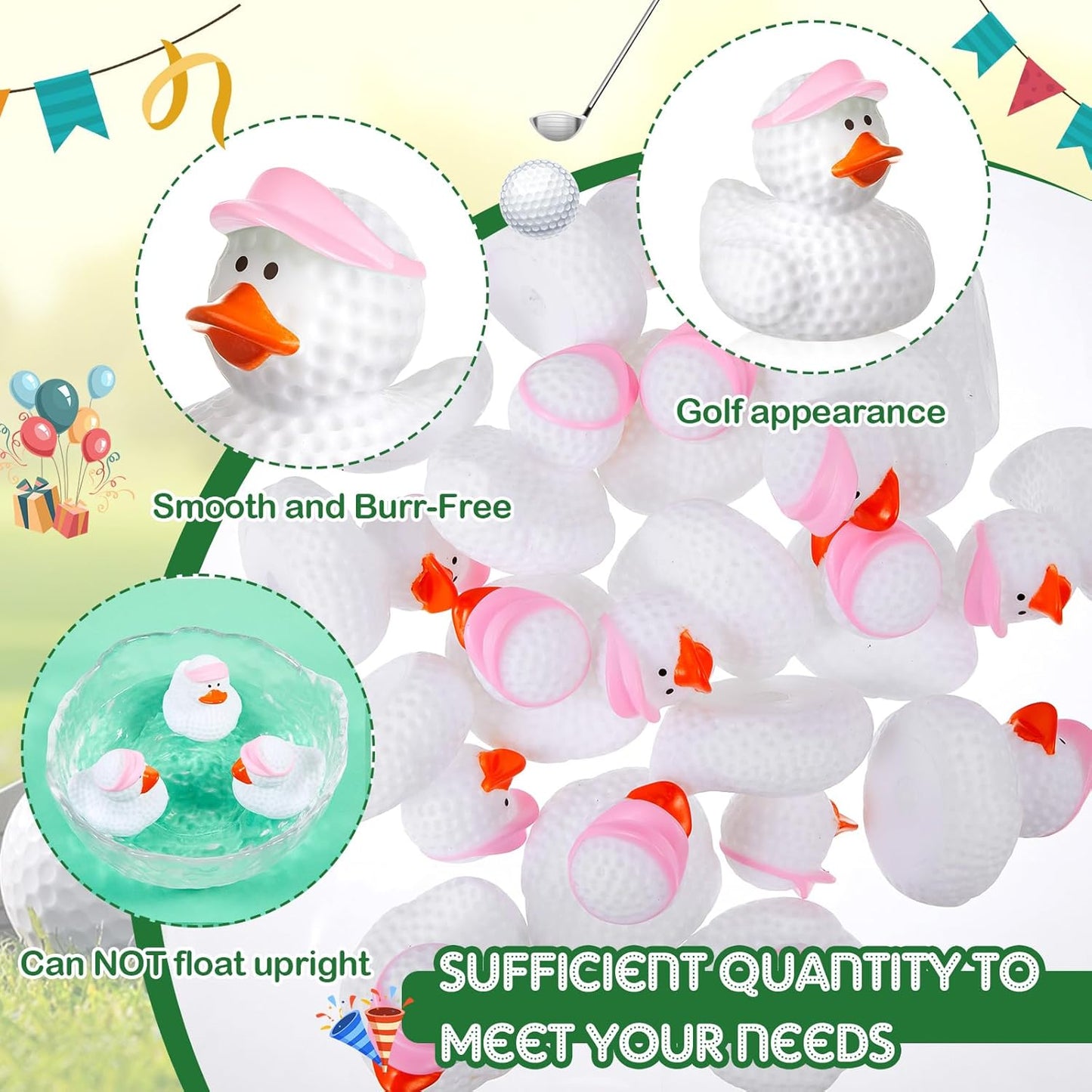Deekin 50 Pcs Rubber Duck 2 Inch Bulk Sport Party Favors for Birthday Party Decorations Club Player Gift (Golf Pink)