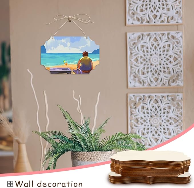 FSWCCK 24 Pieces Unfinished Hanging Wood Sign Blank