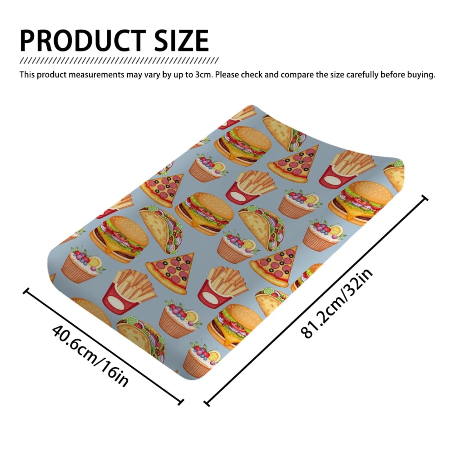 Funny Burger French Fries Cupcake Pizza Diaper Changing Pad Cover Sheets for Boys & Girls 32''x16'' Unisex Fitted Diaper Changing Table Cover Mats Comfort Soft Breathable Cradle & Bassinet Sheets