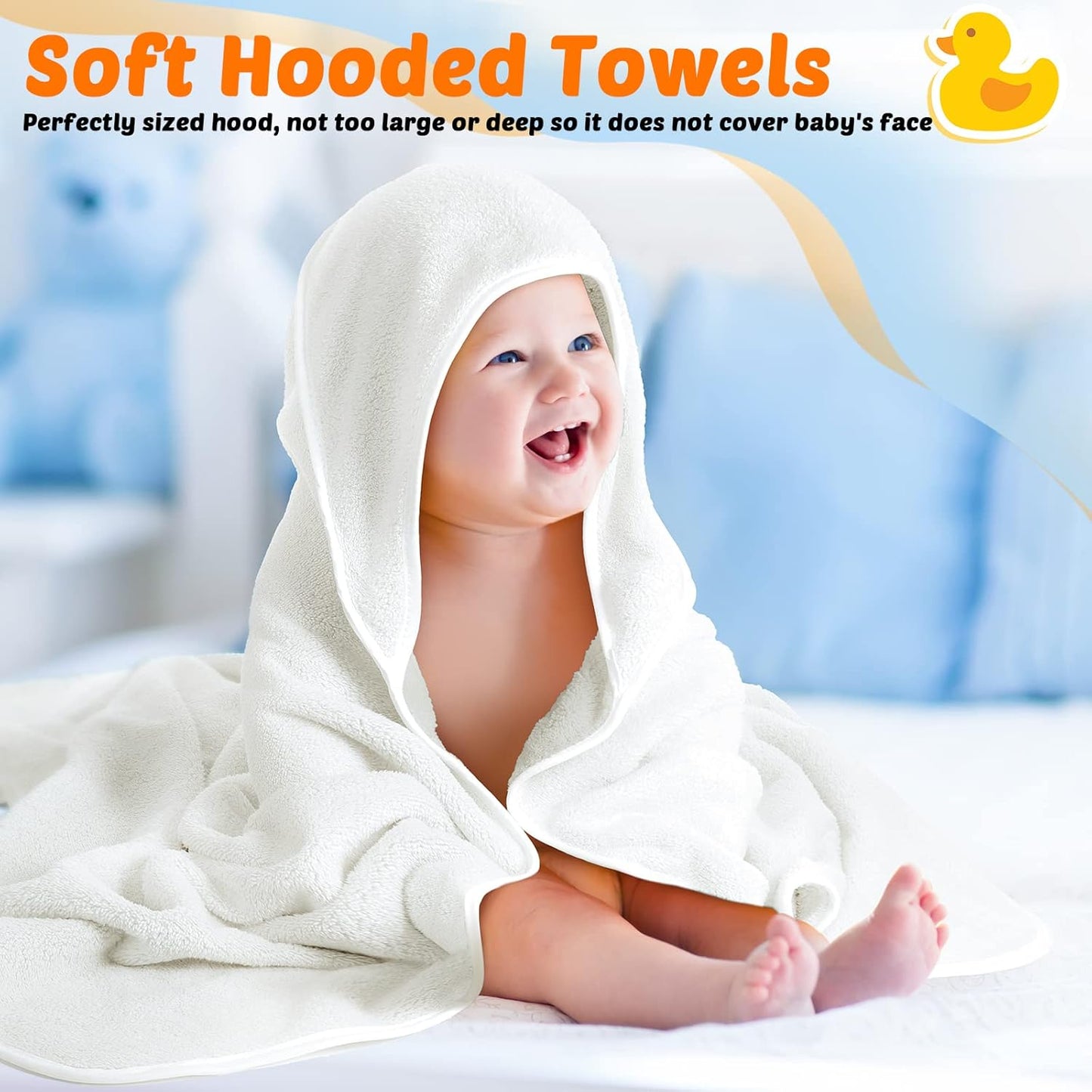 Reginary 4 Pack Baby Hooded Towels Coral Fleece Baby Bath Towels 30 x 30 Inch Soft Absorbent Hooded Bath Blanket for Newborn Toddler Infant Boy Girl Shower Gift Supplies (White)
