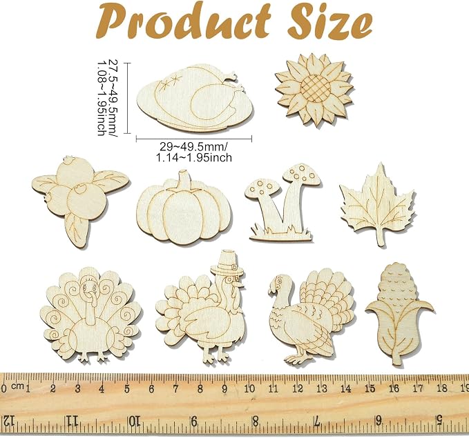 100 pcs Mixed Styles Thanksgiving Theme Unfinished Wooden Cutout Charms Pumpkin