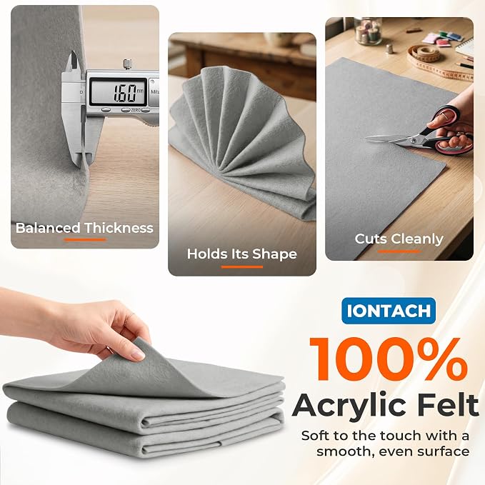 IONTACH 18" X 18" Soft Felt Sheets 1.6mm Thick | Acrylic Felt Fabric Sheets