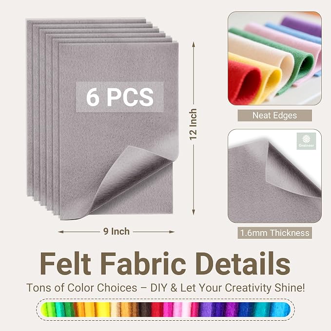 Light Gray Soft Felt Sheets for Crafts, 1.6mm Thick, Kids' Crafts, DIY Projects
