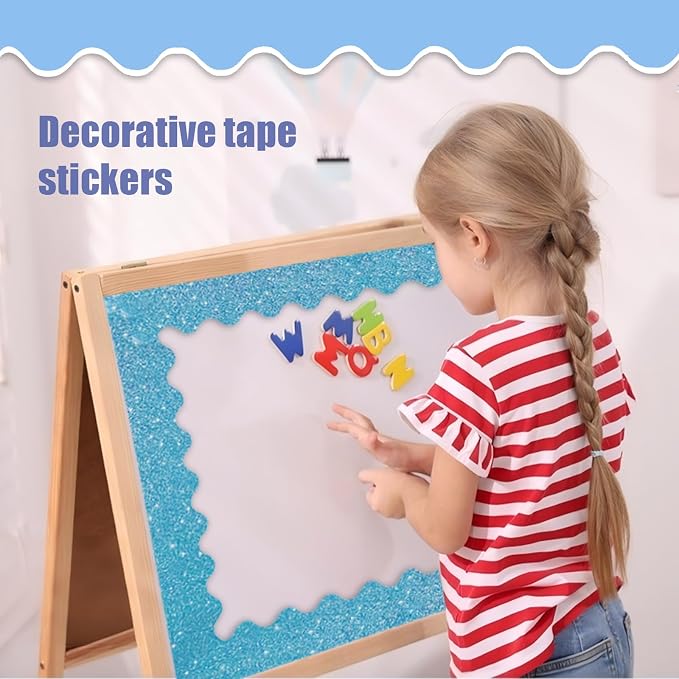 70Ft Shine Blue Bulletin Board Borders，Scalloped Poster Boards Decorations Trim