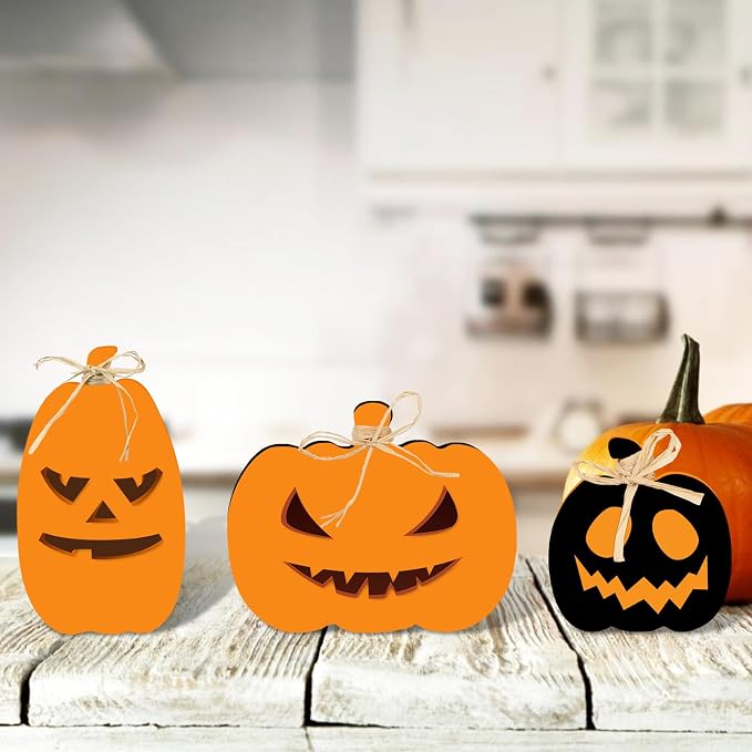 Whaline 3Pcs Unfinished Fall Pumpkin Wooden Cutout