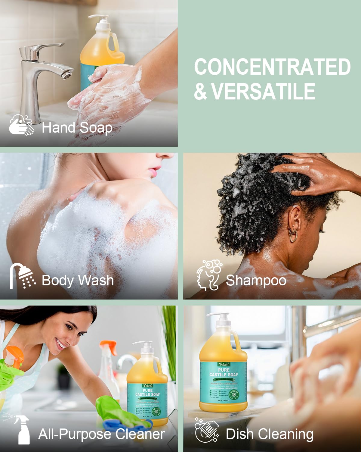 EWG Verified Organic Castile Soap Liquid (Unscented, 64 oz) Pure Castile Liquid Soap Made With Organic Oil, Clean & Gentle, Natural Castor Oil Soaps for Body & Face Wash, Hands, Dishes, Laundry