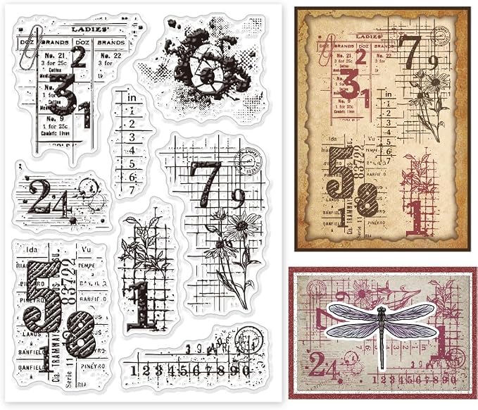 GLOBLELAND Vintage Numbers Background Clear Stamps Retro Daisy Transparent