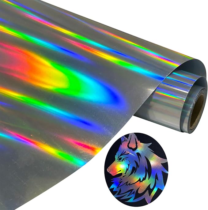 Holographic Heat Transfer Vinyl Silver Rainbow HTV Vinyl Rolls 12 inch x 6 feet