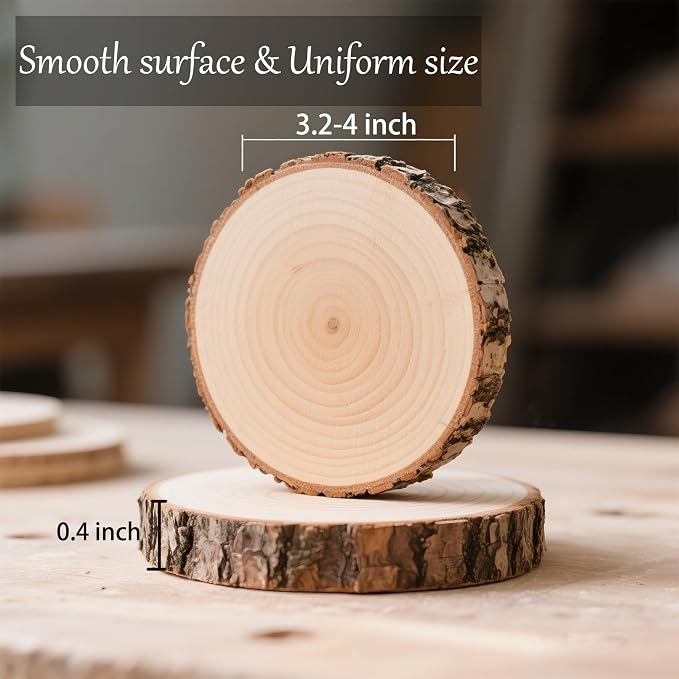 Unfinished Natural Wooden Slices 40 Pcs 3.2-4 Inch Wood Circles