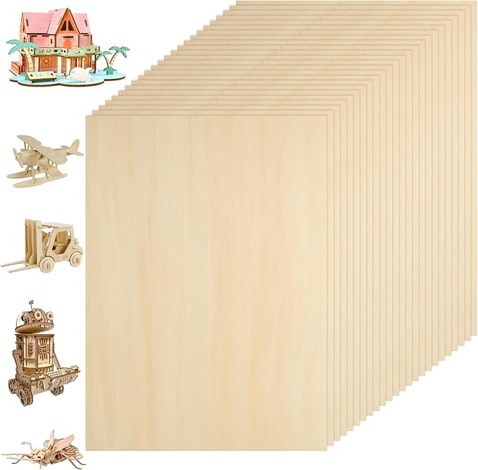 24Pcs 16 x 12 x 1/8 Inch Basswood Sheets, Unfinished Wood Boards, 3mm Basswood